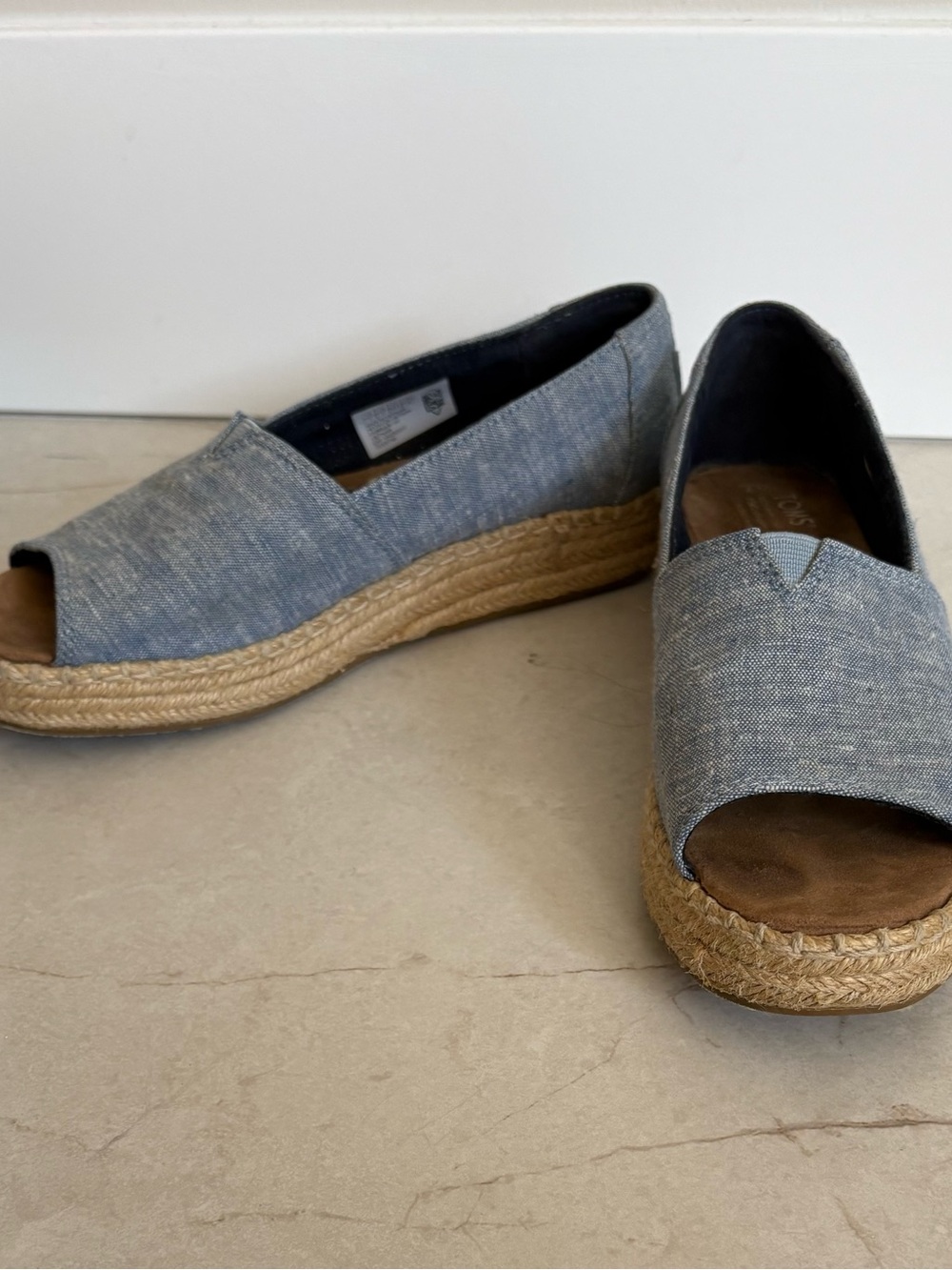 Toms Chambray Open-Toe Espadrille Wedges